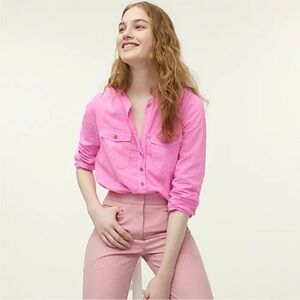 J. Crew Garment Dyed Popover Bright Neon Pink Shirt XS NEW